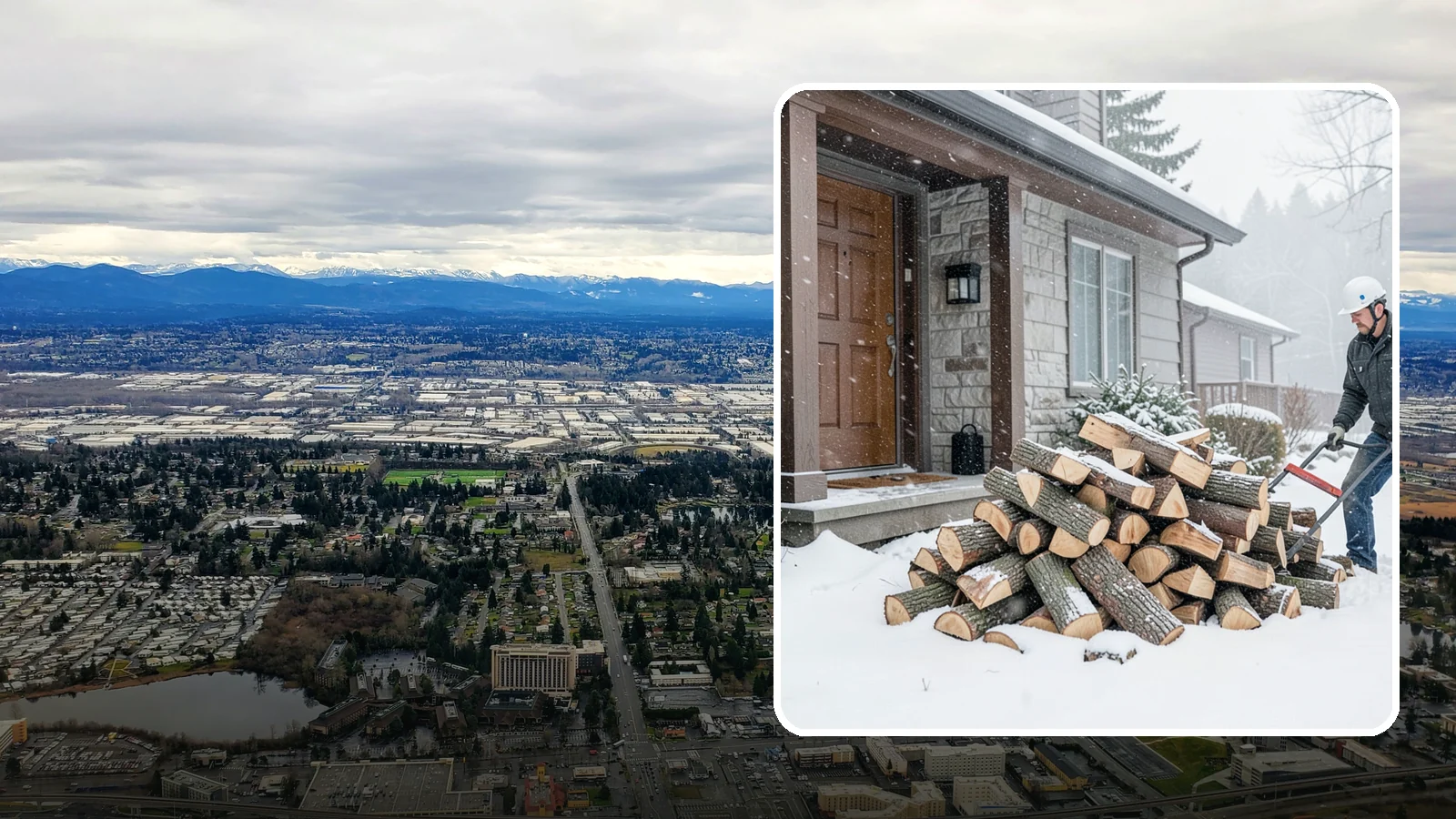 Snowstorm Firewood in SeaTac, WA - Before or during a snowstorm, we deliver dry wood so you are stocked while roads and travel shut down.