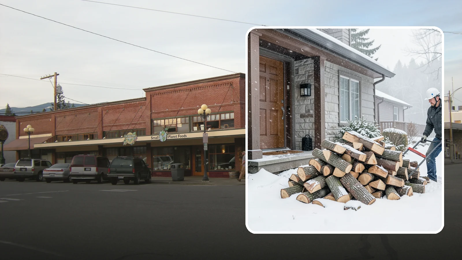 Snowstorm Firewood in Sedro-Woolley, Skagit County, WA - Before or during a snowstorm, we deliver dry wood so you are stocked while roads and travel shut down.