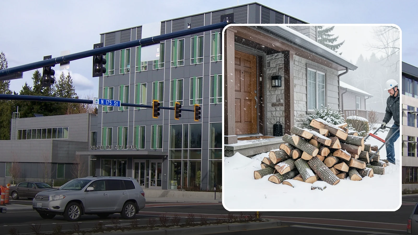Snowstorm Firewood in Shoreline, King County, WA - Before or during a snowstorm, we deliver dry wood so you are stocked while roads and travel shut down.