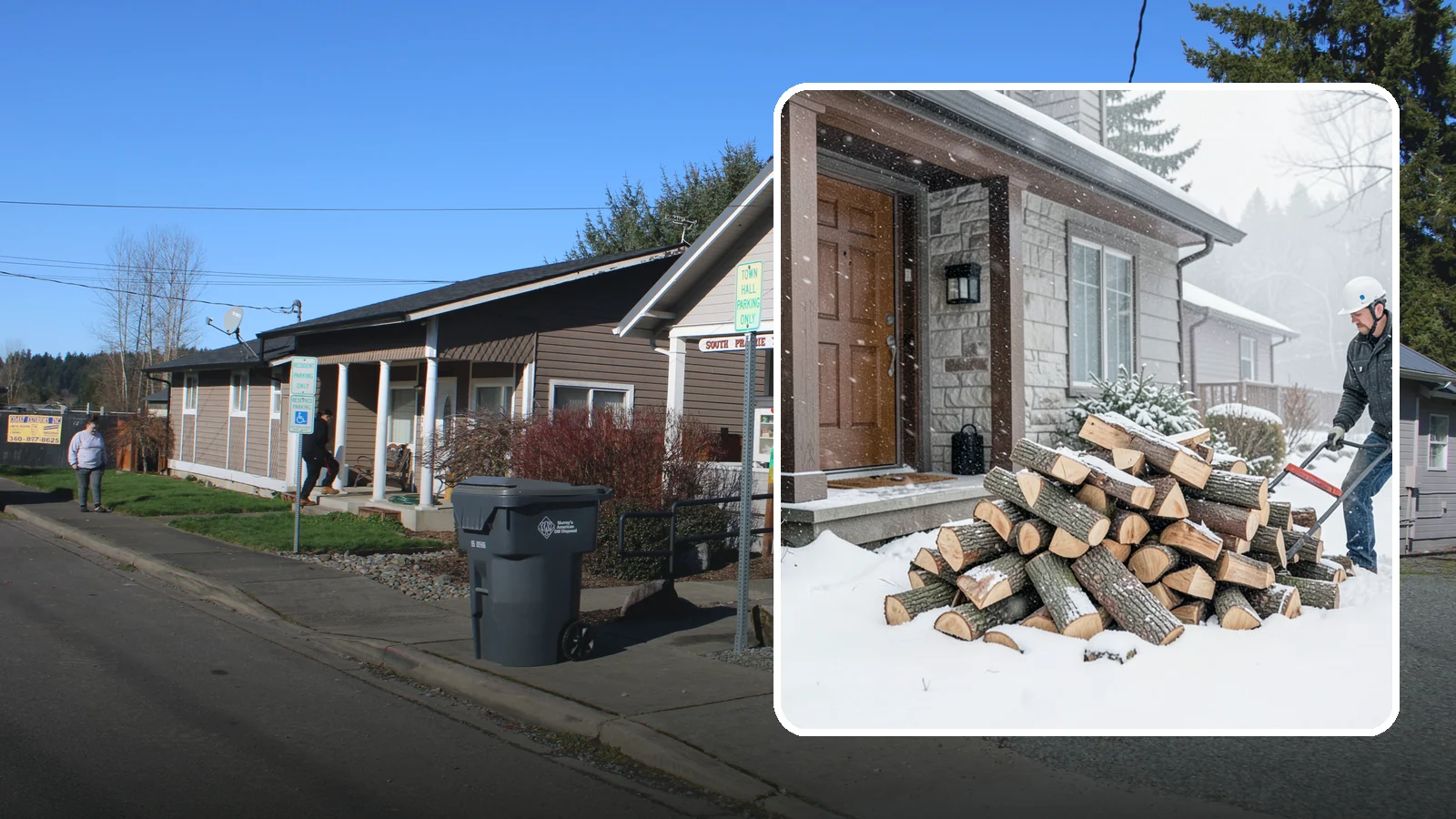 Snowstorm Firewood in South Prairie, Pierce County, WA - Before or during a snowstorm, we deliver dry wood so you are stocked while roads and travel shut down.
