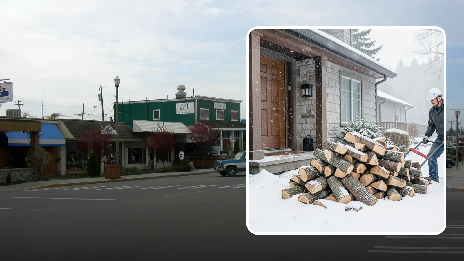 Snowstorm Firewood in Stanwood, Snohomish County, WA - Before or during a snowstorm, we deliver dry wood so you are stocked while roads and travel shut down.