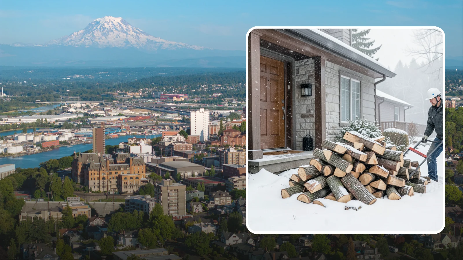 Snowstorm Firewood in Tacoma, Pierce County, WA - Before or during a snowstorm, we deliver dry wood so you are stocked while roads and travel shut down.