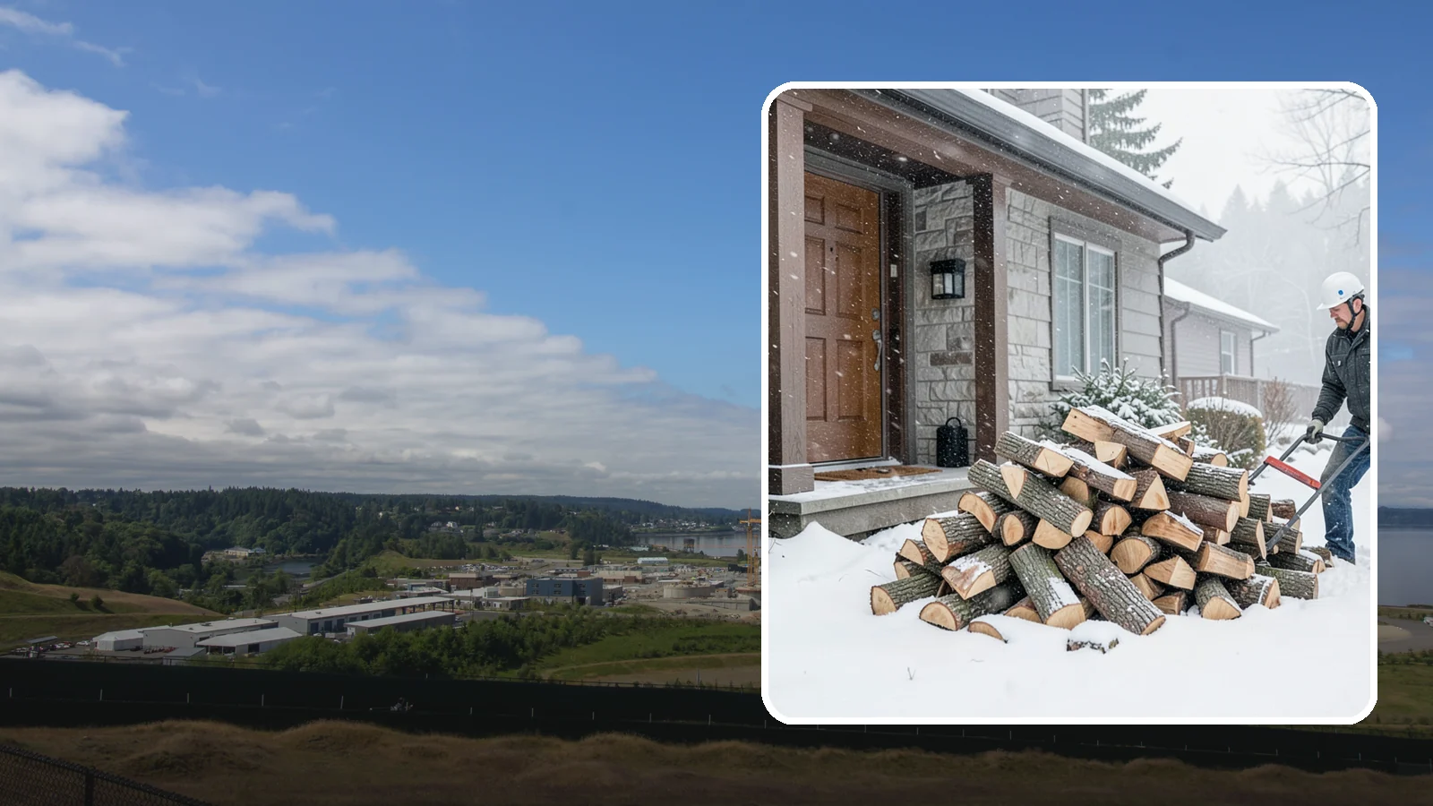 Snowstorm Firewood in University Place, Pierce County, WA - Before or during a snowstorm, we deliver dry wood so you are stocked while roads and travel shut down.