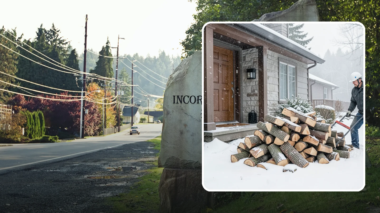 Snowstorm Firewood in Wilkeson, Pierce County, WA - Before or during a snowstorm, we deliver dry wood so you are stocked while roads and travel shut down.