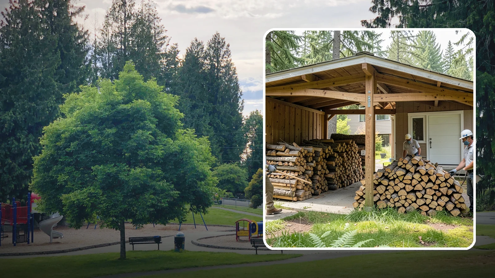 Stacked Delivery in Bonney Lake, Pierce County, WA - Firewood delivered and neatly stacked where you want it, ready for use.