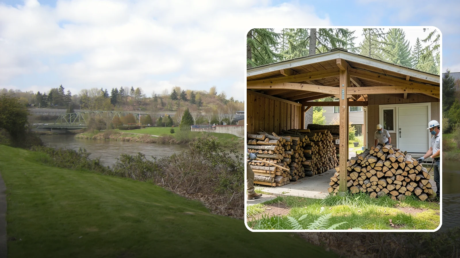 Stacked Delivery in Tukwila, King County, WA - Firewood delivered and neatly stacked where you want it, ready for use.