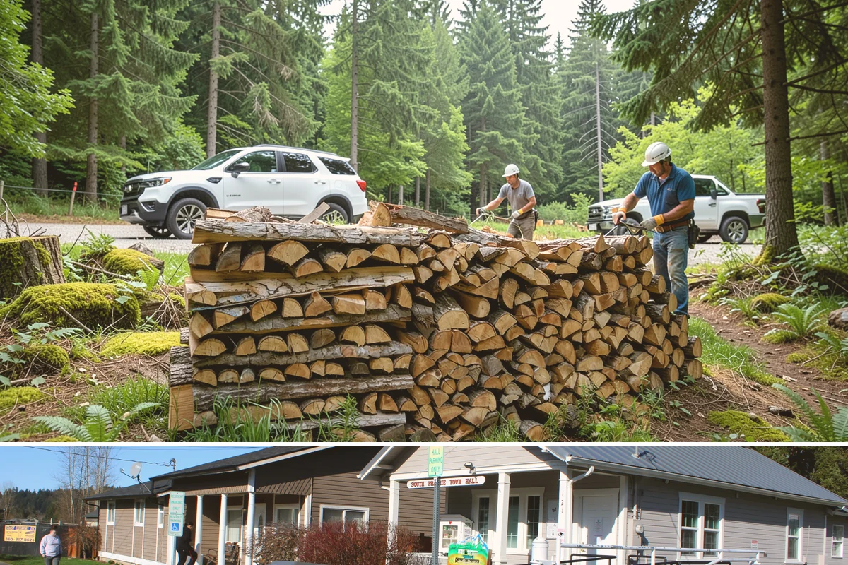 Storm Salvage Firewood in South Prairie, Pierce County, WA - Salvage supply peaks after fall and winter storm seasons, when downed wood is most plentiful for processing.