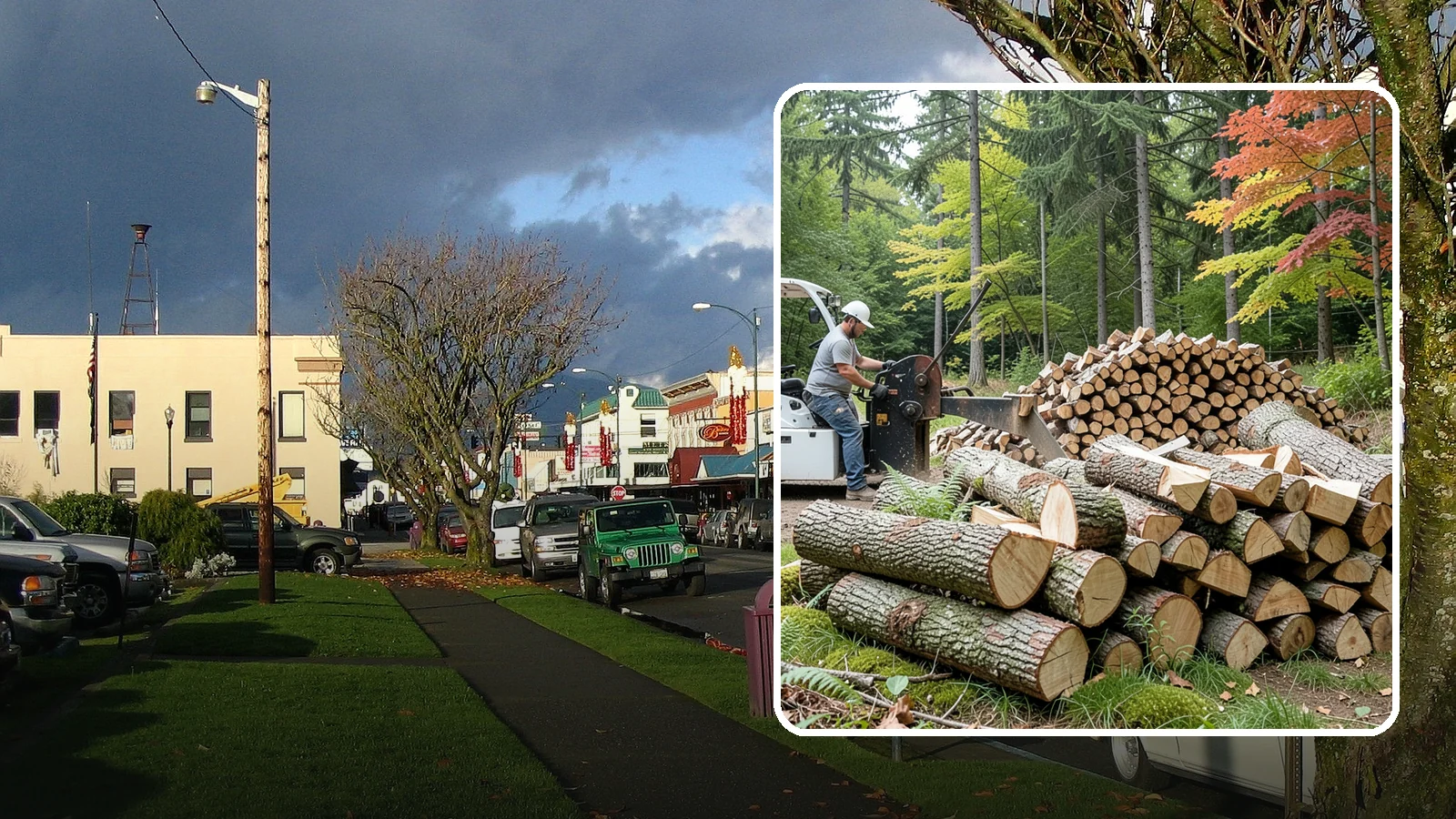 Storm Wood Processing in Arlington, Snohomish County, WA - We process storm-downed trees and limbs into stacked, usable firewood.