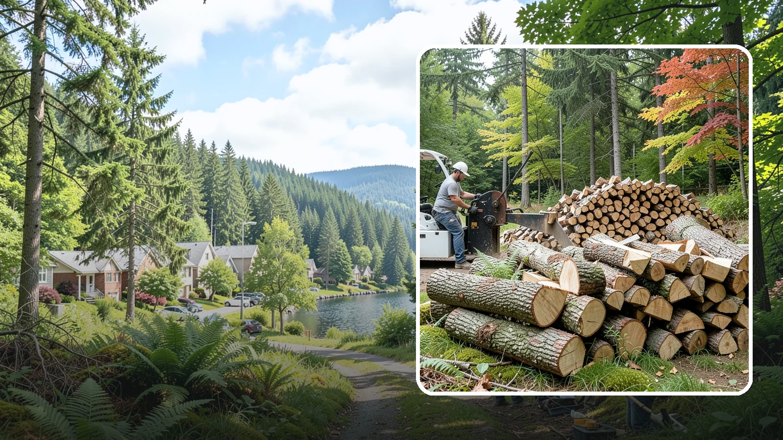 Storm Wood Processing in Lake Forest Park, King County, WA - We process storm-downed trees and limbs into stacked, usable firewood.
