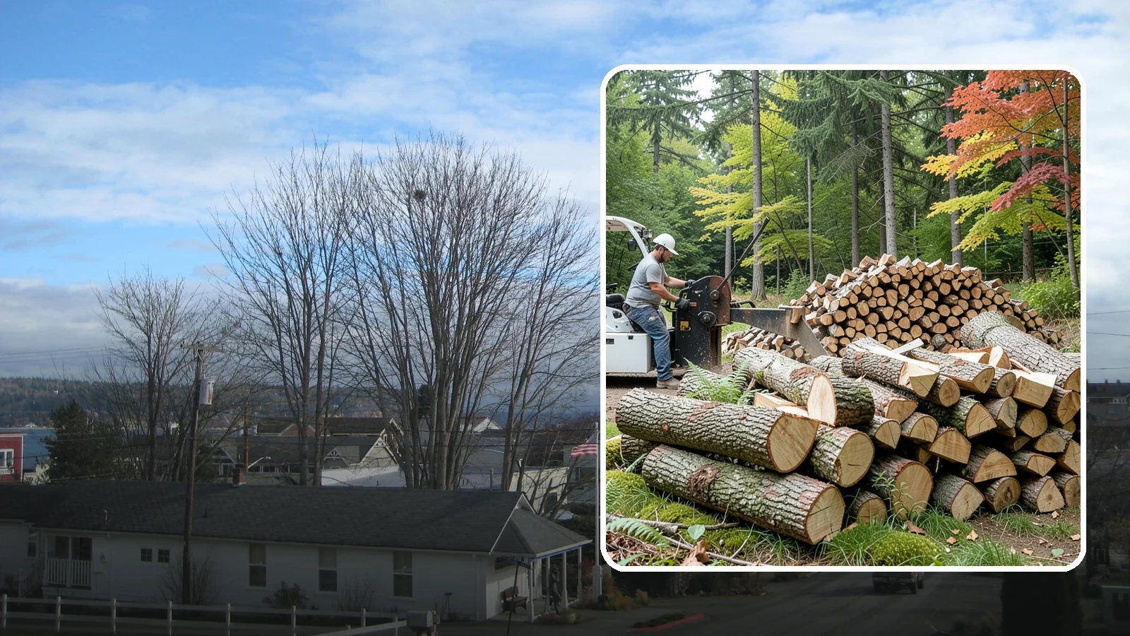 Storm Wood Processing in Langley, WA - We process storm-downed trees and limbs into stacked, usable firewood.