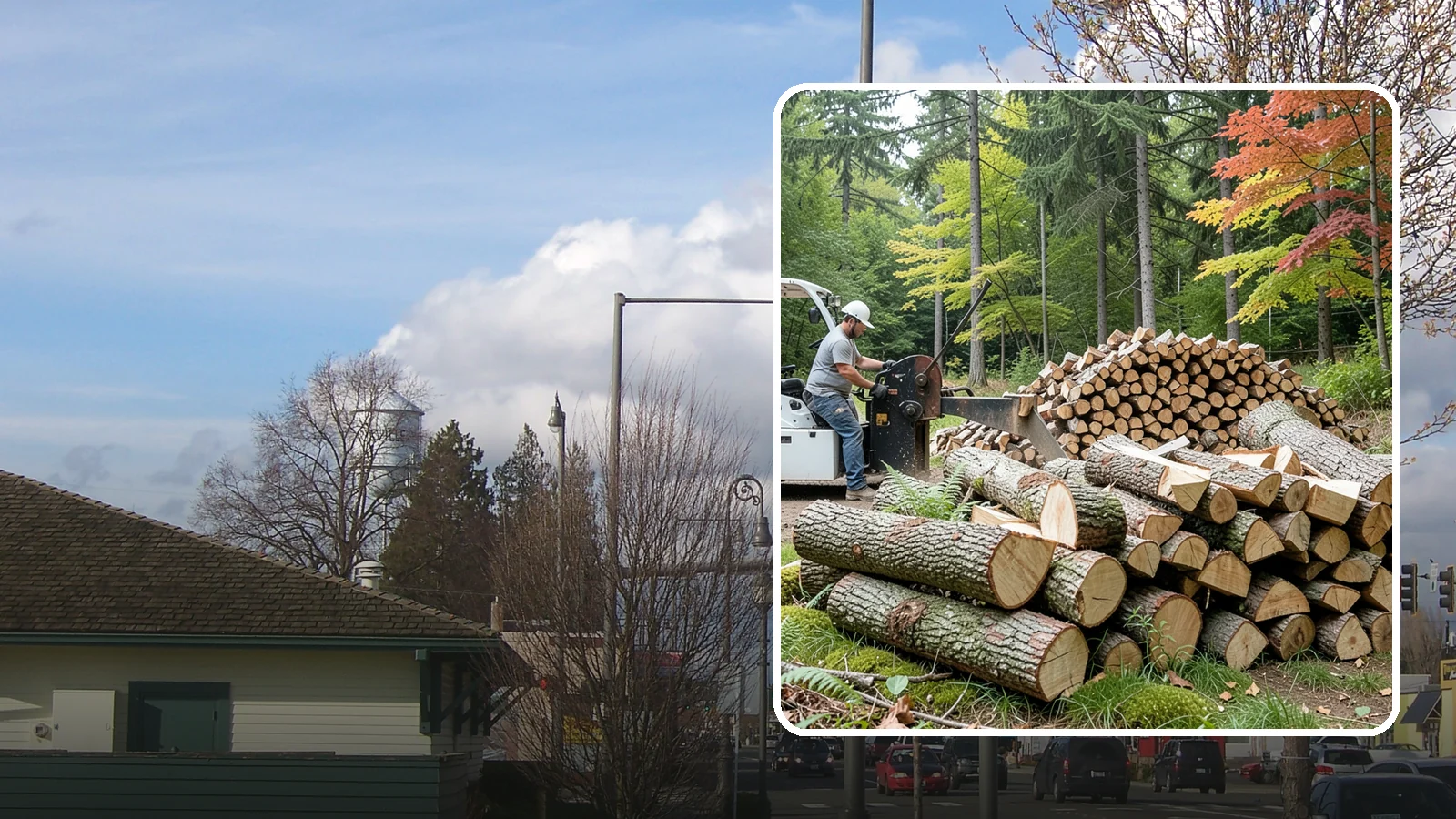 Storm Wood Processing in Marysville, Snohomish County, WA - We process storm-downed trees and limbs into stacked, usable firewood.