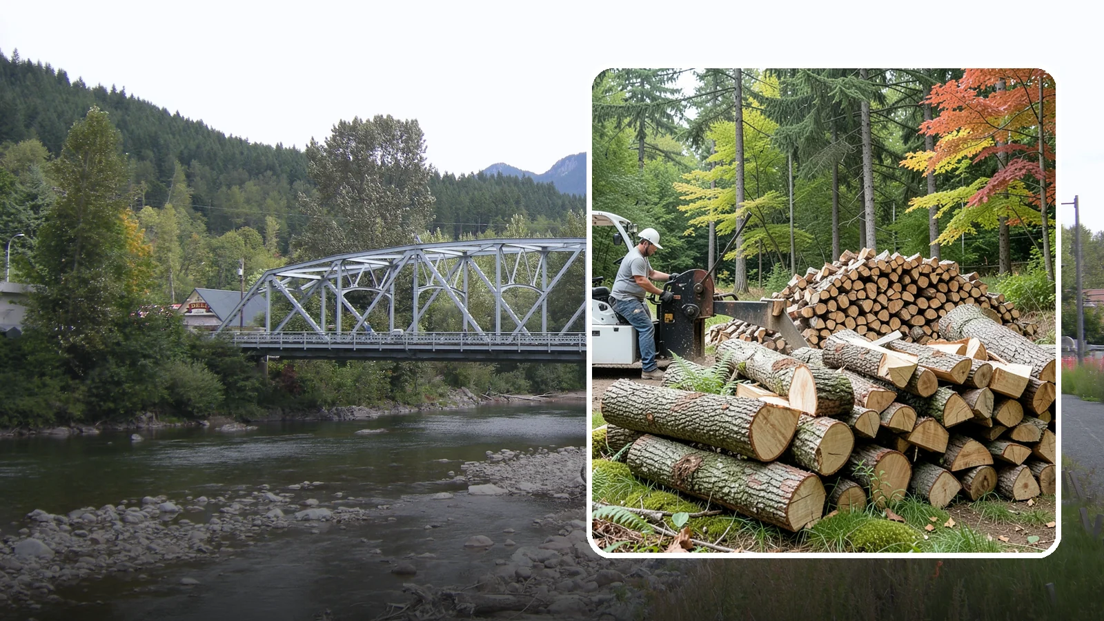 Storm Wood Processing in Skykomish, King County, WA - We process storm-downed trees and limbs into stacked, usable firewood.