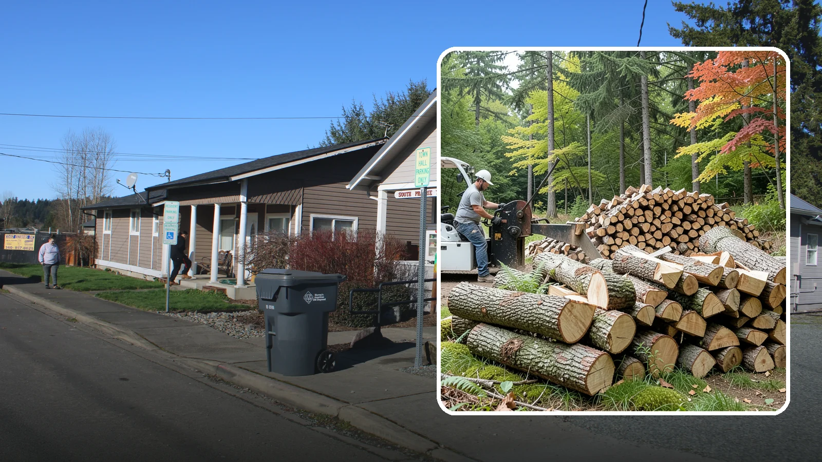 Storm Wood Processing in South Prairie, Pierce County, WA - We process storm-downed trees and limbs into stacked, usable firewood.