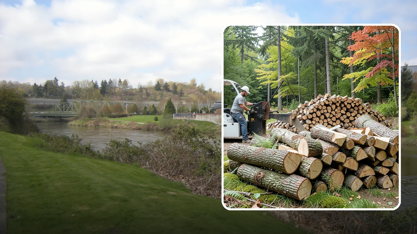 Storm Wood Processing in Tukwila, King County, WA - We process storm-downed trees and limbs into stacked, usable firewood.