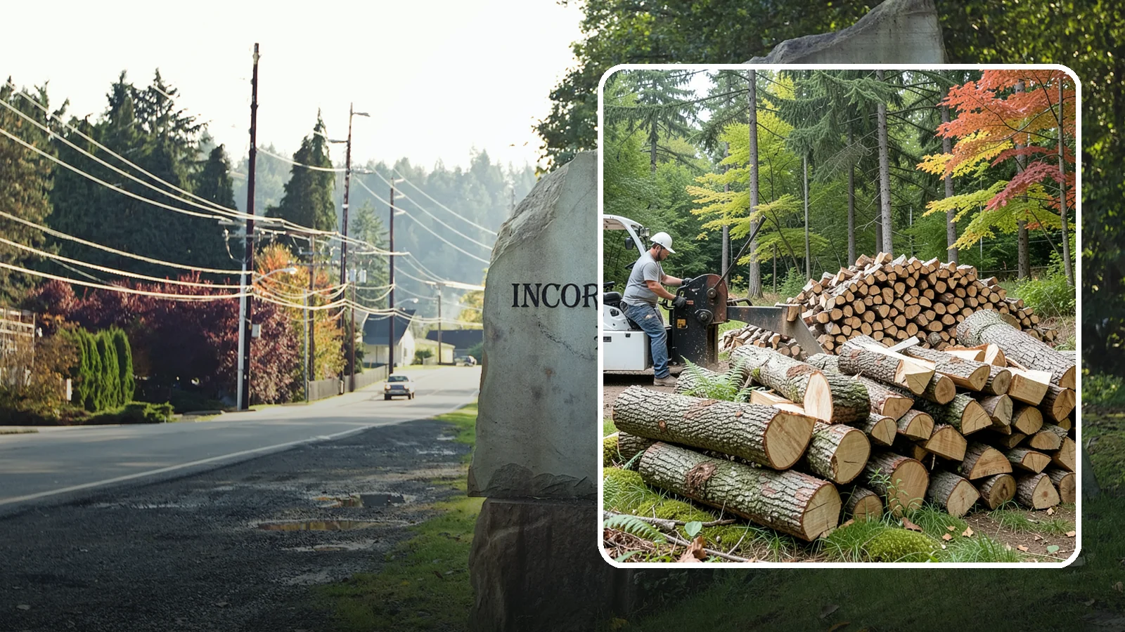 Storm Wood Processing in Wilkeson, Pierce County, WA - We process storm-downed trees and limbs into stacked, usable firewood.