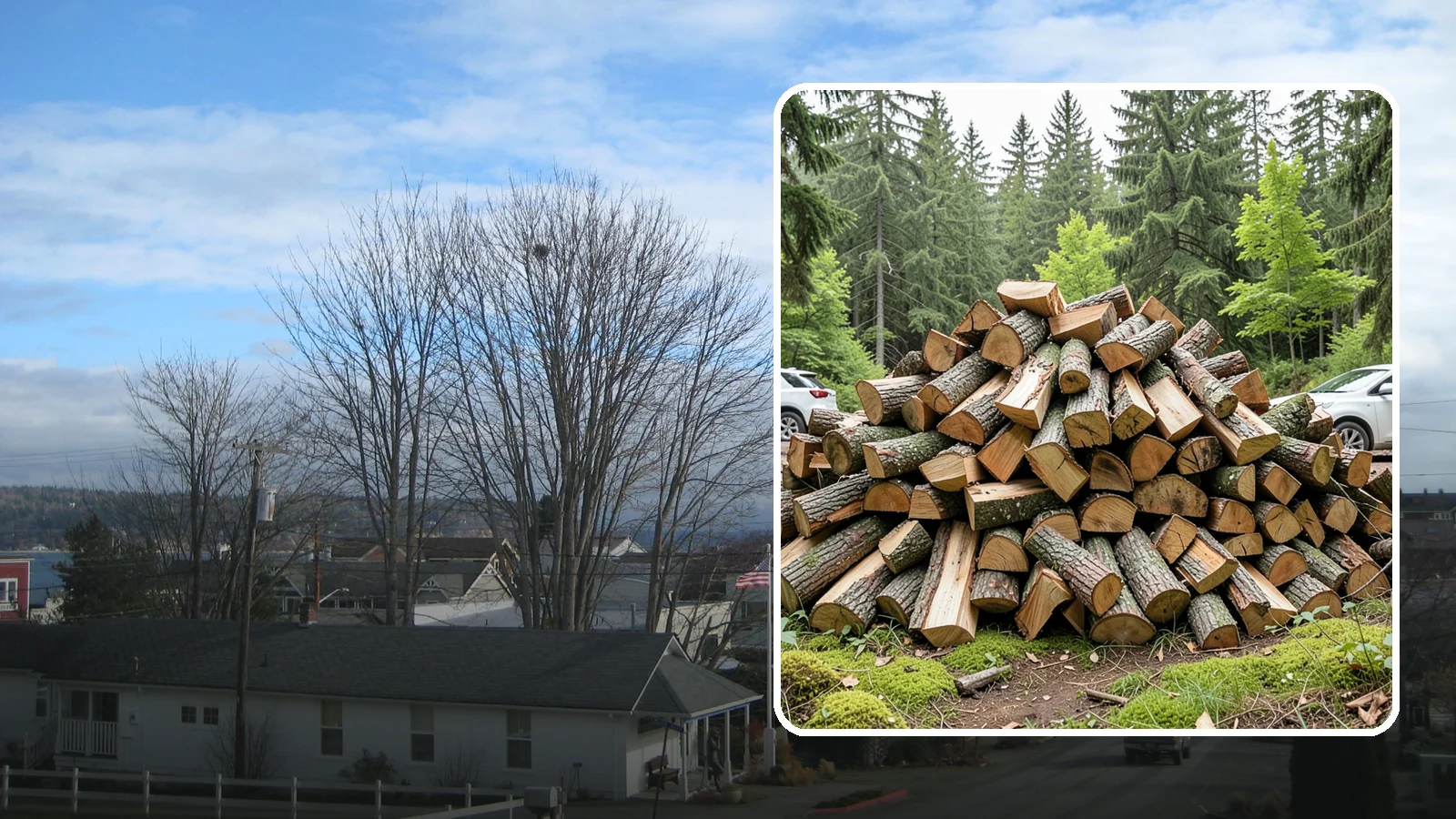 Tree Removal for Firewood in Langley, WA - We remove standing trees and convert the usable wood into firewood for your property.