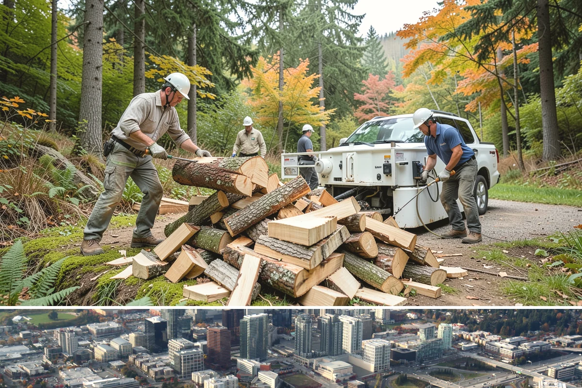Urban Wood Recycling in Bellevue, King County, WA - Recovered wood flows year-round, with demand for the finished firewood rising through fall and winter.