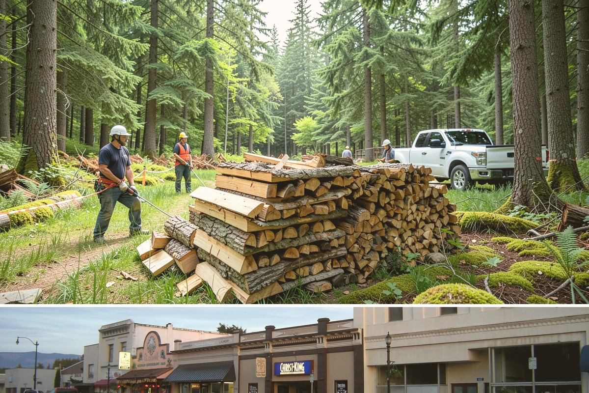 Urban Wood Recycling in Burlington, Skagit County, WA - Recovered wood flows year-round, with demand for the finished firewood rising through fall and winter.