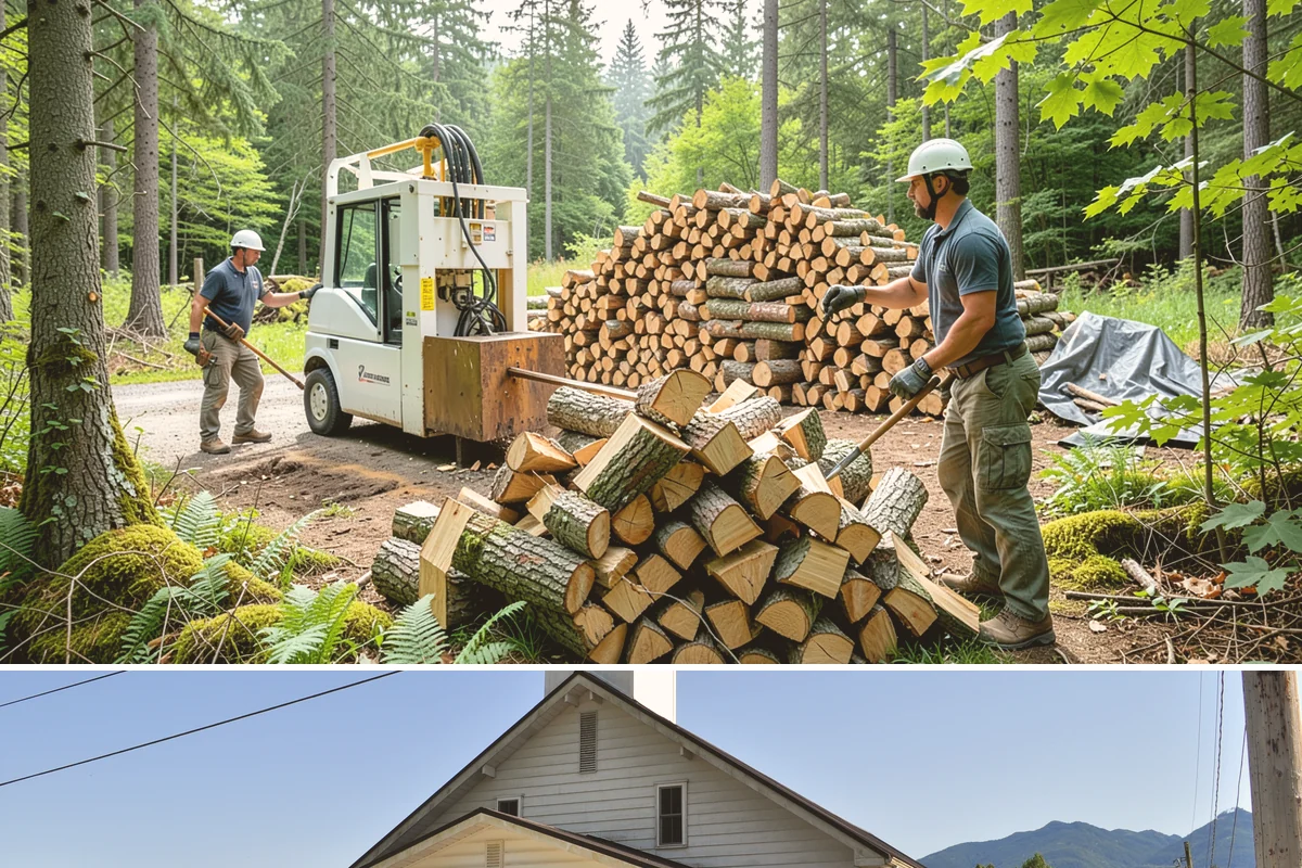 Urban Wood Recycling in Concrete, Skagit County, WA - Recovered wood flows year-round, with demand for the finished firewood rising through fall and winter.