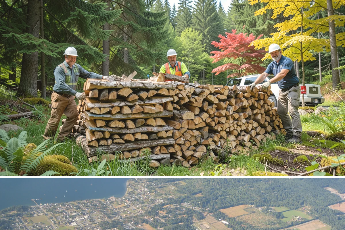 Urban Wood Recycling in Coupeville, Island County, WA - Recovered wood flows year-round, with demand for the finished firewood rising through fall and winter.