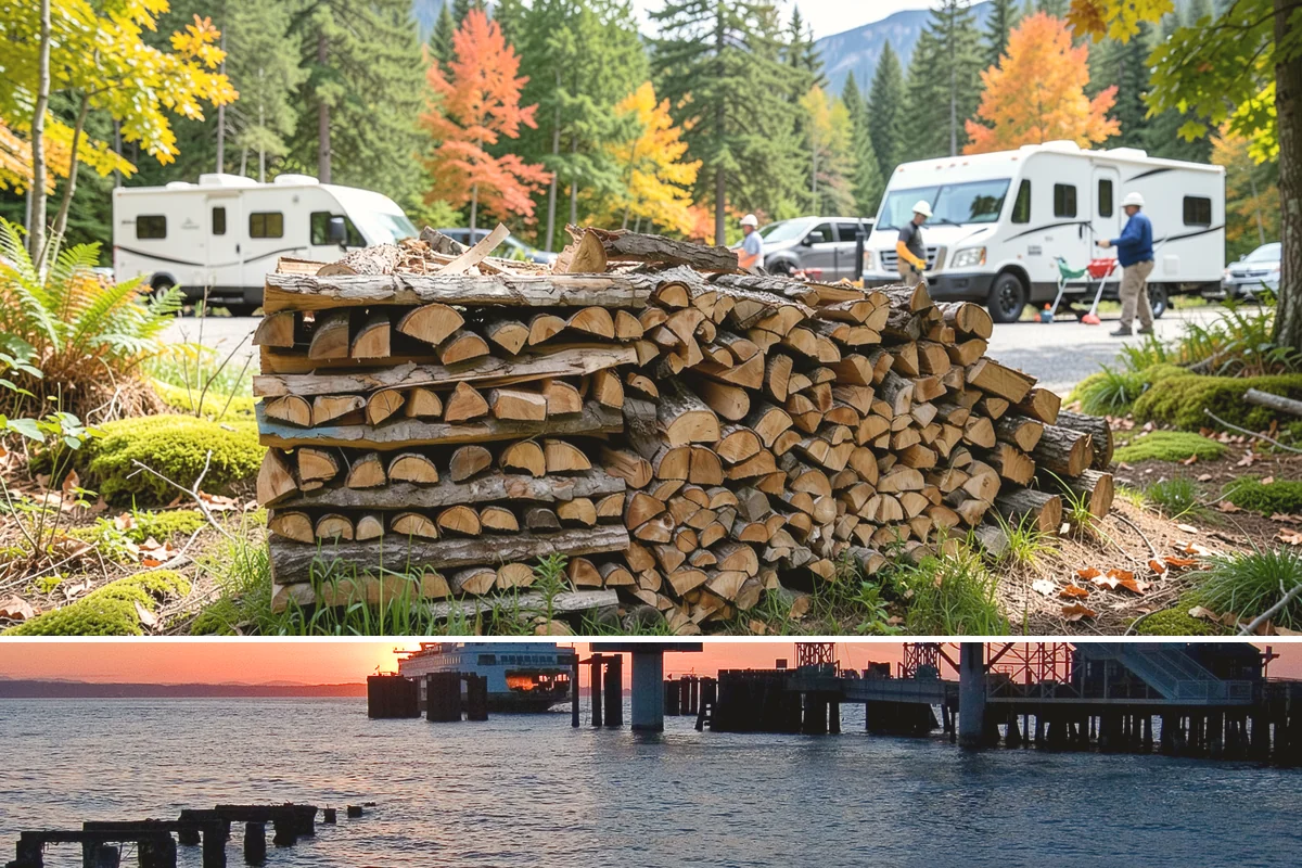 Urban Wood Recycling in Edmonds, Snohomish County, WA - Recovered wood flows year-round, with demand for the finished firewood rising through fall and winter.