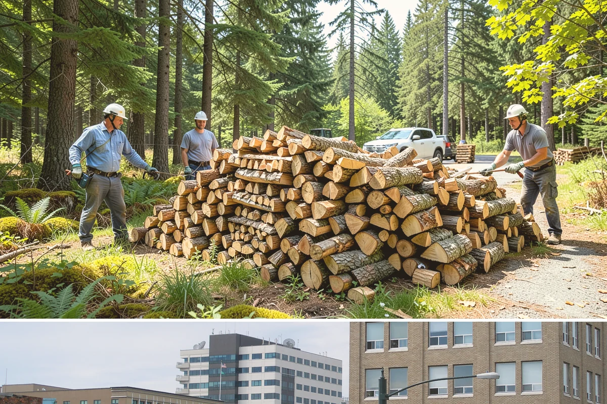 Urban Wood Recycling in Everett, Snohomish County, WA - Recovered wood flows year-round, with demand for the finished firewood rising through fall and winter.