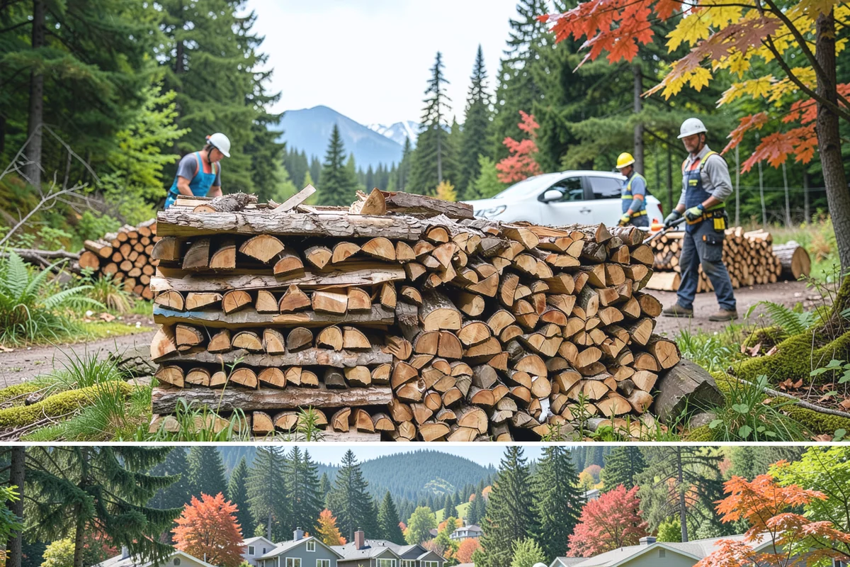 Urban Wood Recycling in Fircrest, Pierce County, WA - Recovered wood flows year-round, with demand for the finished firewood rising through fall and winter.