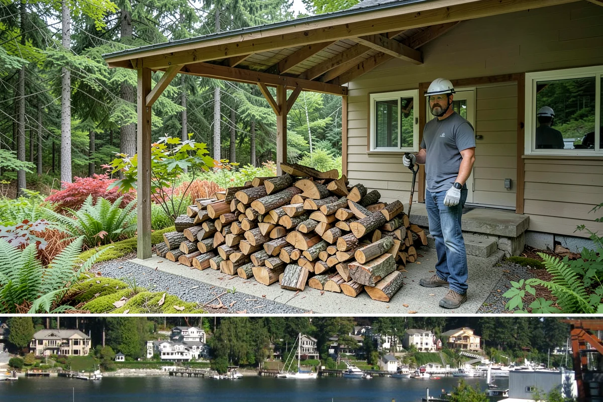 Urban Wood Recycling in Gig Harbor, Pierce County, WA - Recovered wood flows year-round, with demand for the finished firewood rising through fall and winter.