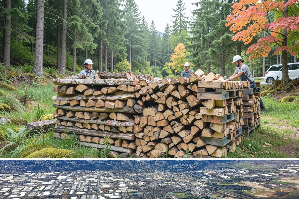 Urban Wood Recycling in Kent, King County, WA - Recovered wood flows year-round, with demand for the finished firewood rising through fall and winter.