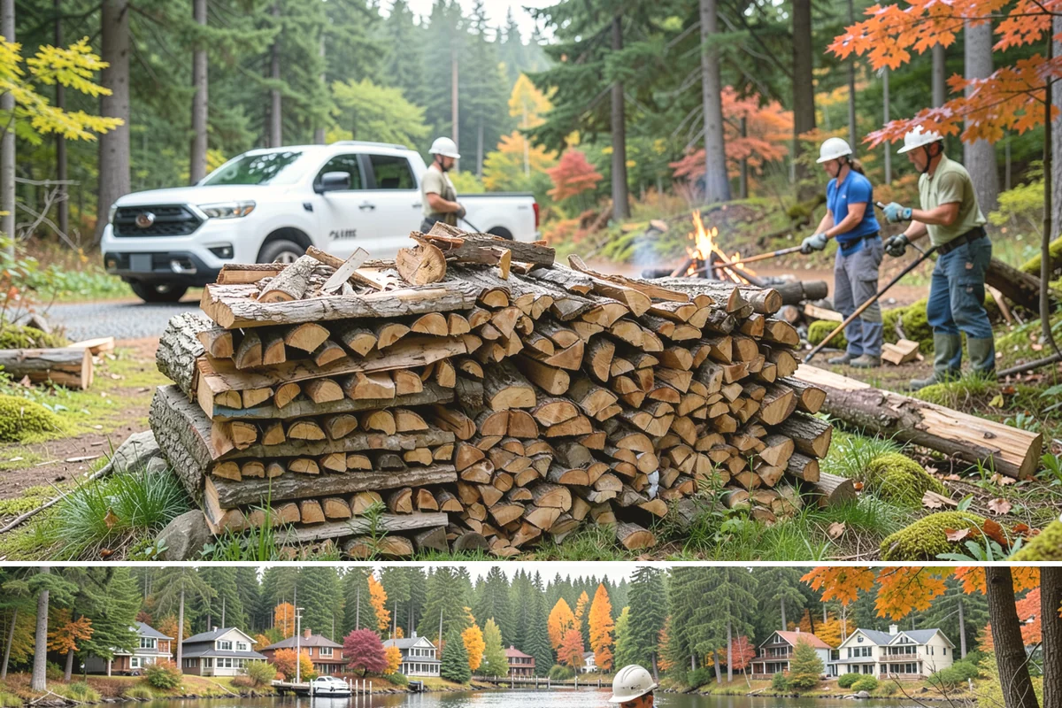 Urban Wood Recycling in La Conner, Skagit County, WA - Recovered wood flows year-round, with demand for the finished firewood rising through fall and winter.