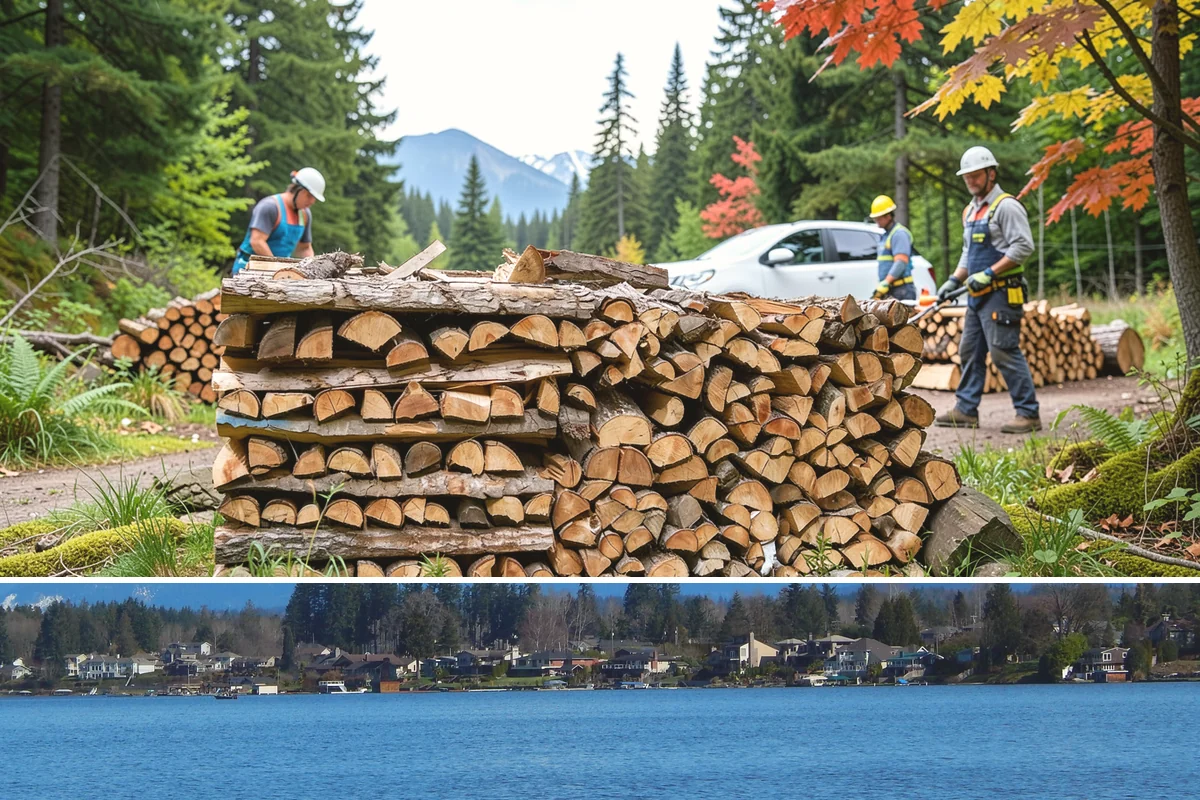 Urban Wood Recycling in Lake Stevens, Snohomish County, WA - Recovered wood flows year-round, with demand for the finished firewood rising through fall and winter.