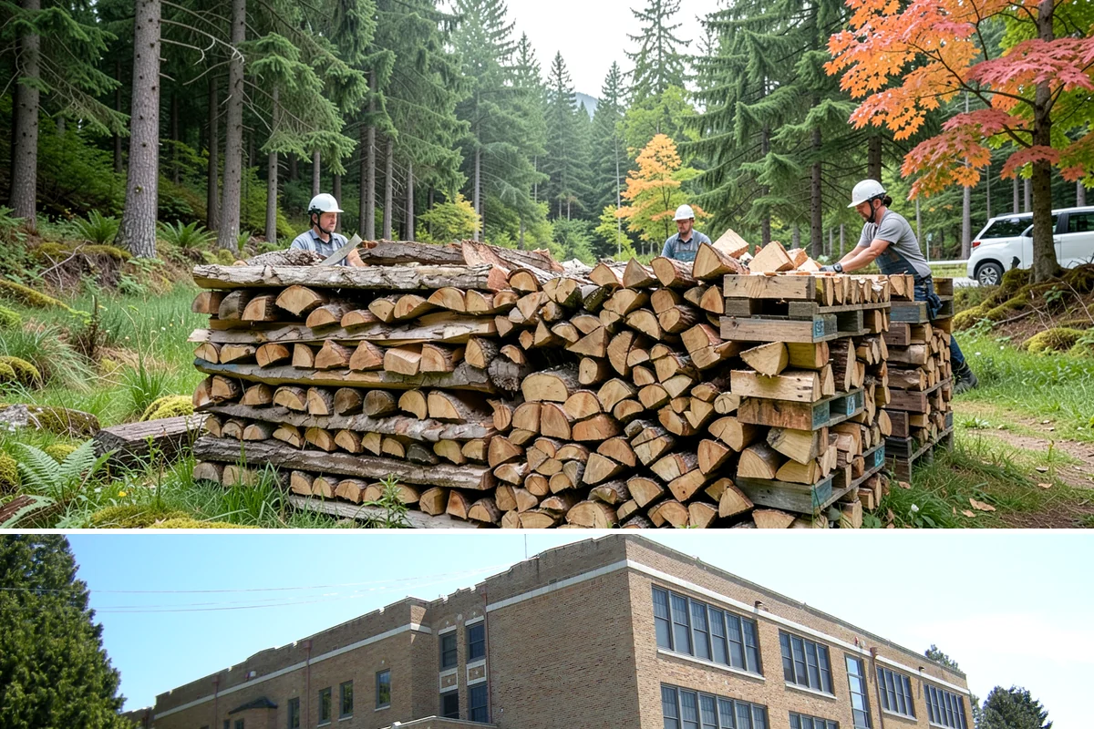 Urban Wood Recycling in Maple Valley, King County, WA - Recovered wood flows year-round, with demand for the finished firewood rising through fall and winter.