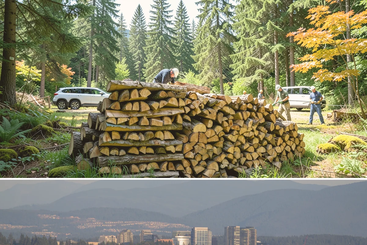Urban Wood Recycling in Medina, King County, WA - Recovered wood flows year-round, with demand for the finished firewood rising through fall and winter.