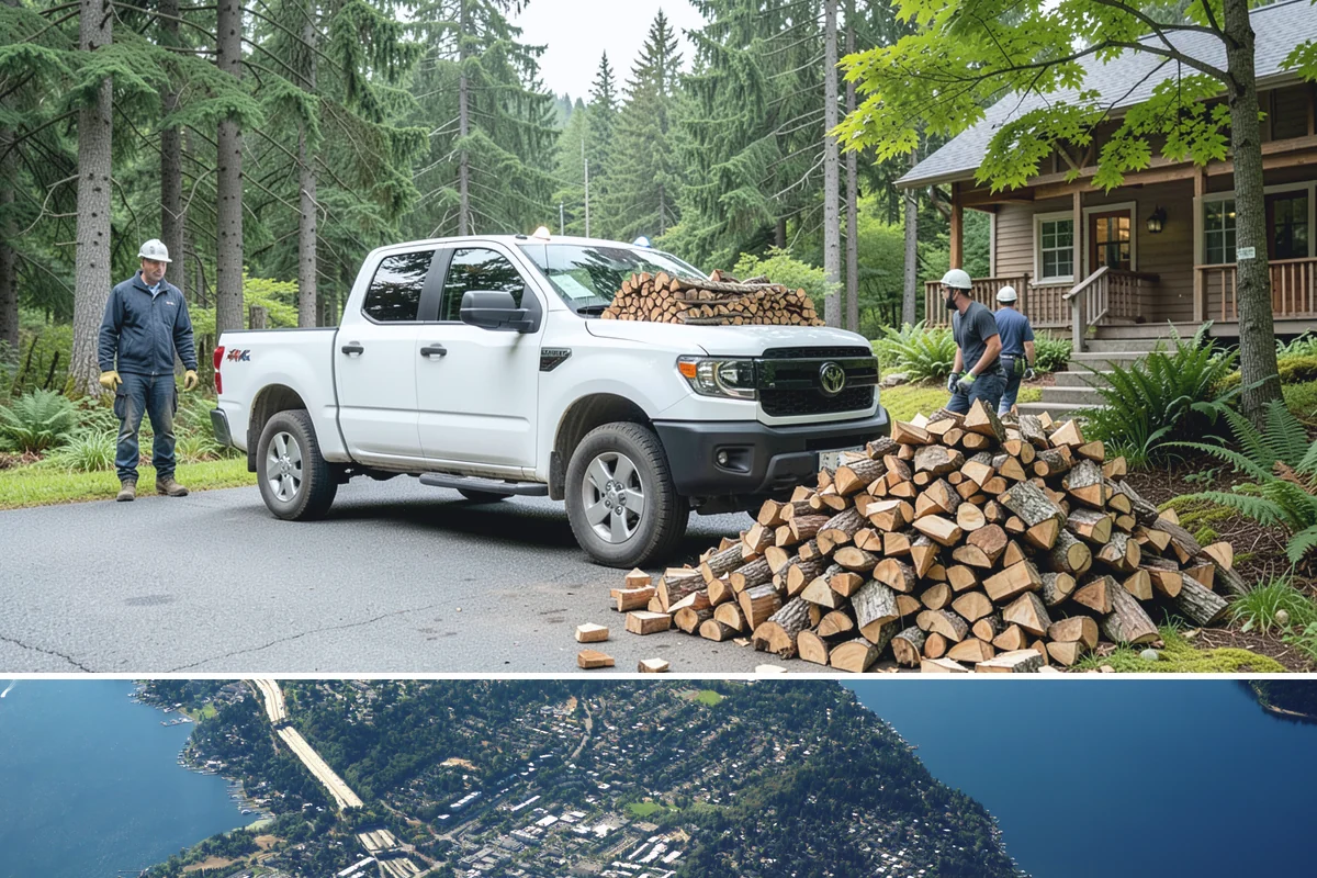 Urban Wood Recycling in Mercer Island, King County, WA - Recovered wood flows year-round, with demand for the finished firewood rising through fall and winter.