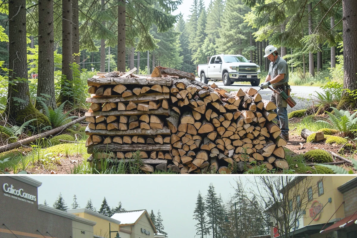 Urban Wood Recycling in Mill Creek, Snohomish County, WA - Recovered wood flows year-round, with demand for the finished firewood rising through fall and winter.