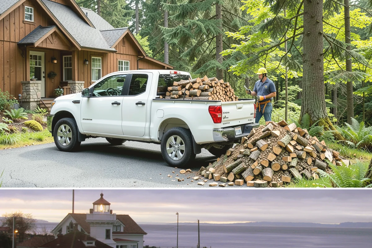 Urban Wood Recycling in Mukilteo, Snohomish County, WA - Recovered wood flows year-round, with demand for the finished firewood rising through fall and winter.