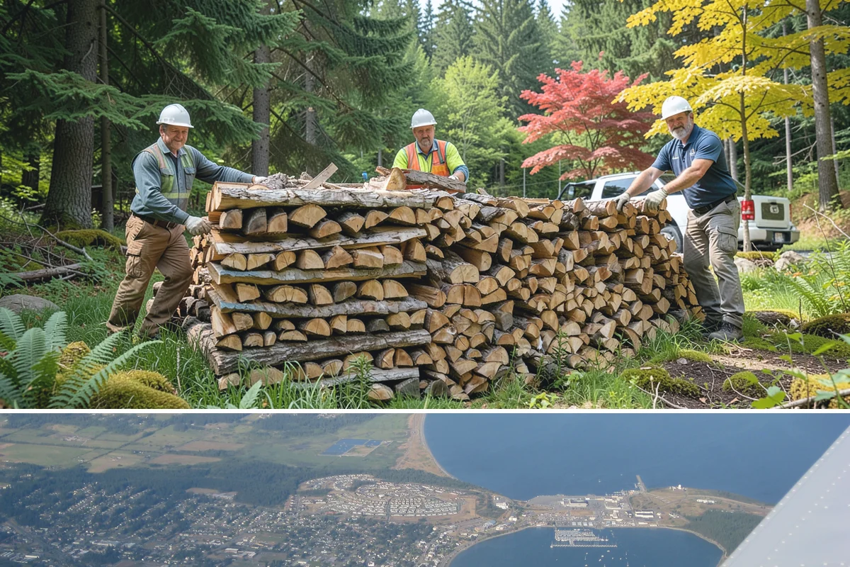 Urban Wood Recycling in Oak Harbor, Island County, WA - Recovered wood flows year-round, with demand for the finished firewood rising through fall and winter.