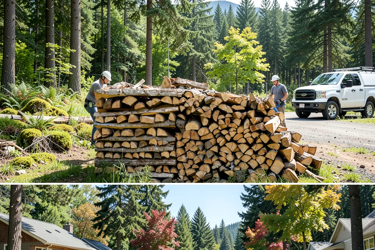 Urban Wood Recycling in Orting, Pierce County, WA - Recovered wood flows year-round, with demand for the finished firewood rising through fall and winter.