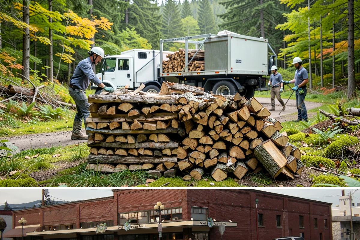 Urban Wood Recycling in Sedro-Woolley, Skagit County, WA - Recovered wood flows year-round, with demand for the finished firewood rising through fall and winter.