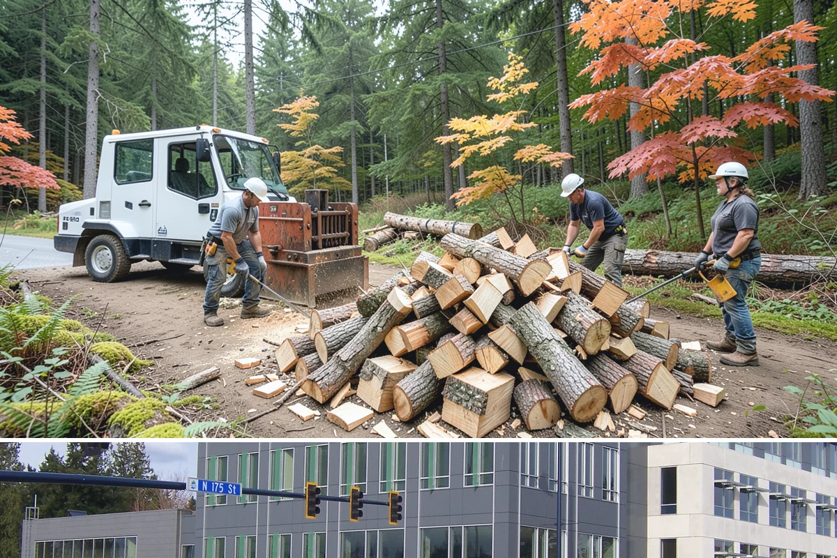 Urban Wood Recycling in Shoreline, King County, WA - Recovered wood flows year-round, with demand for the finished firewood rising through fall and winter.