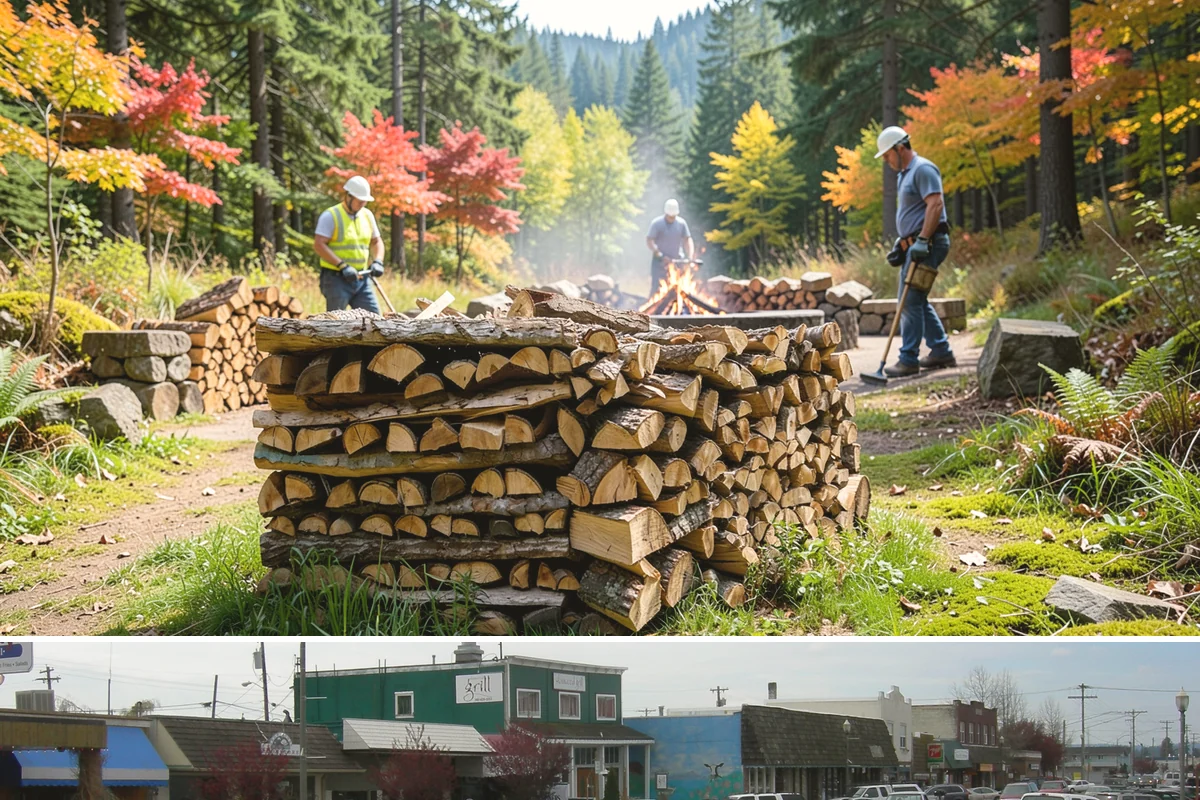 Urban Wood Recycling in Stanwood, Snohomish County, WA - Recovered wood flows year-round, with demand for the finished firewood rising through fall and winter.
