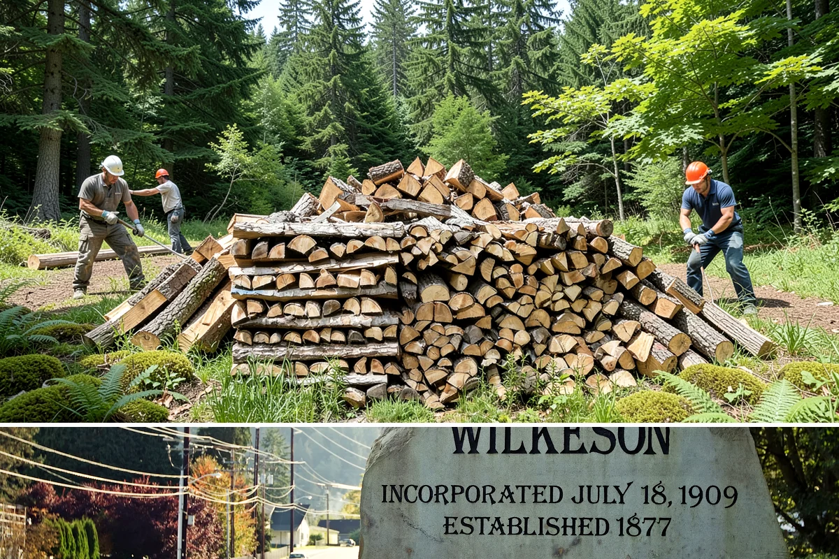 Urban Wood Recycling in Wilkeson, Pierce County, WA - Recovered wood flows year-round, with demand for the finished firewood rising through fall and winter.