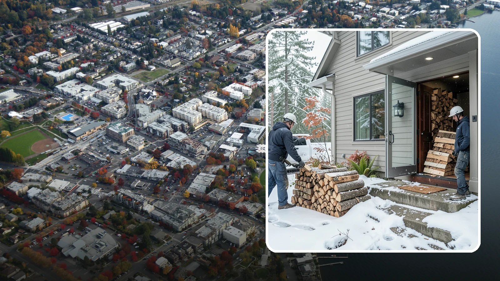 Winter Storm Firewood in Kirkland, King County, WA - When a Pacific Northwest winter storm rolls in, we get burnable wood to your door before the worst of it hits.