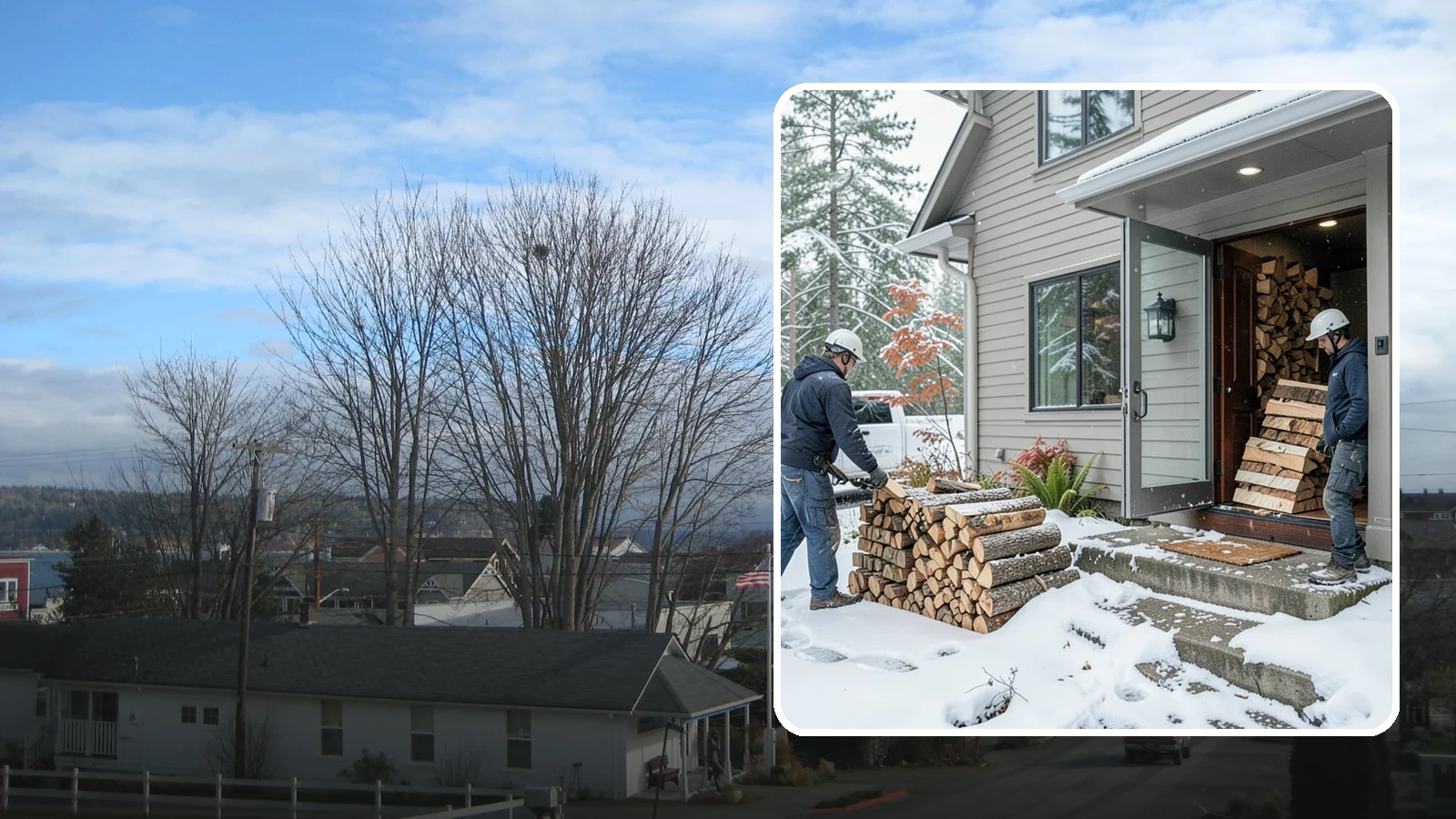 Winter Storm Firewood in Langley, Island County, WA - When a Pacific Northwest winter storm rolls in, we get burnable wood to your door before the worst of it hits.