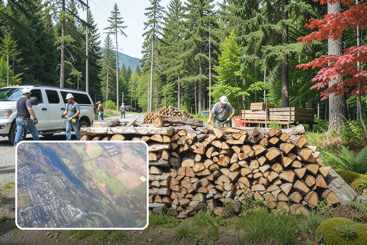 Wood Chip Cleanup in Algona, King County, WA - Clears cluttered splitting zones for safer footing