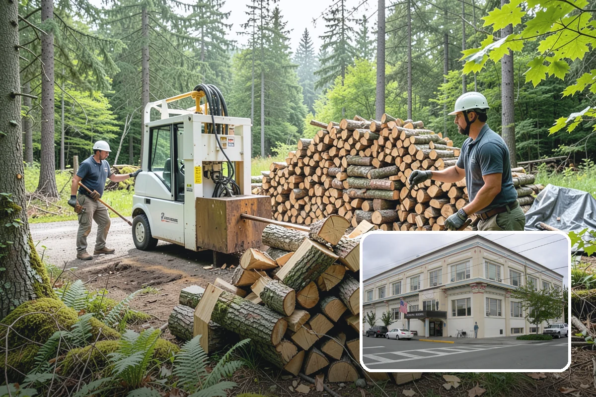 Wood Chip Cleanup in Anacortes, Skagit County, WA - Clears cluttered splitting zones for safer footing