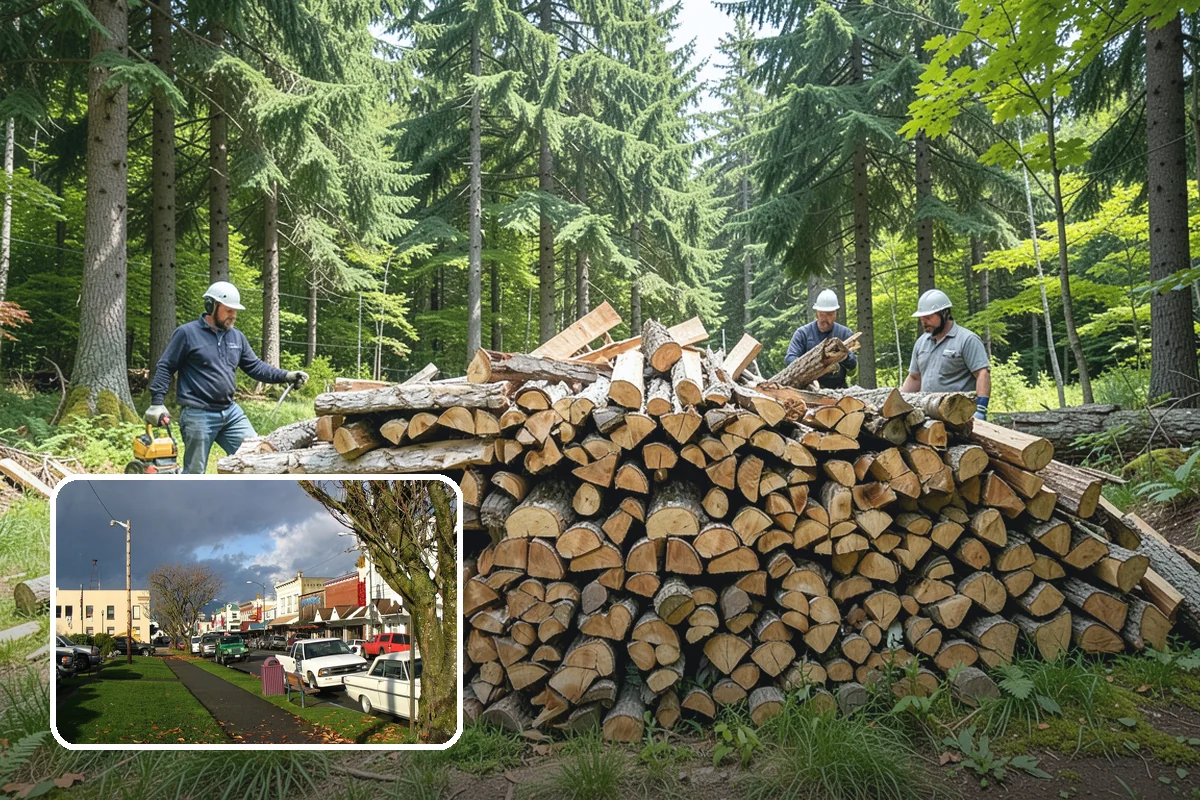 Wood Chip Cleanup in Arlington, Snohomish County, WA - Clears cluttered splitting zones for safer footing