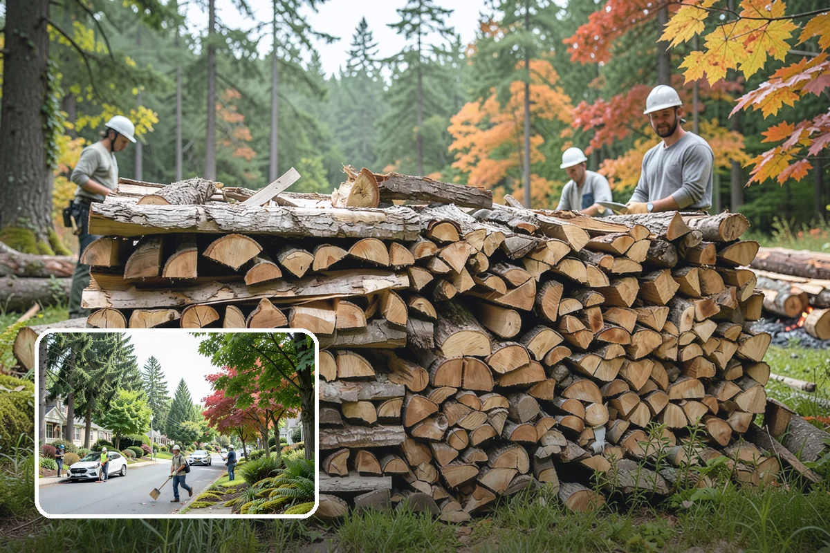 Wood Chip Cleanup in Beaux Arts Village, King County, WA - Clears cluttered splitting zones for safer footing