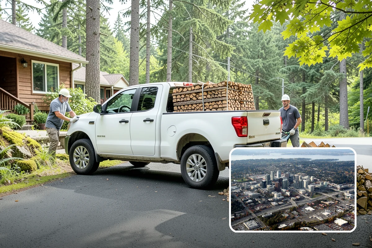 Wood Chip Cleanup in Bellevue, King County, WA - Clears cluttered splitting zones for safer footing