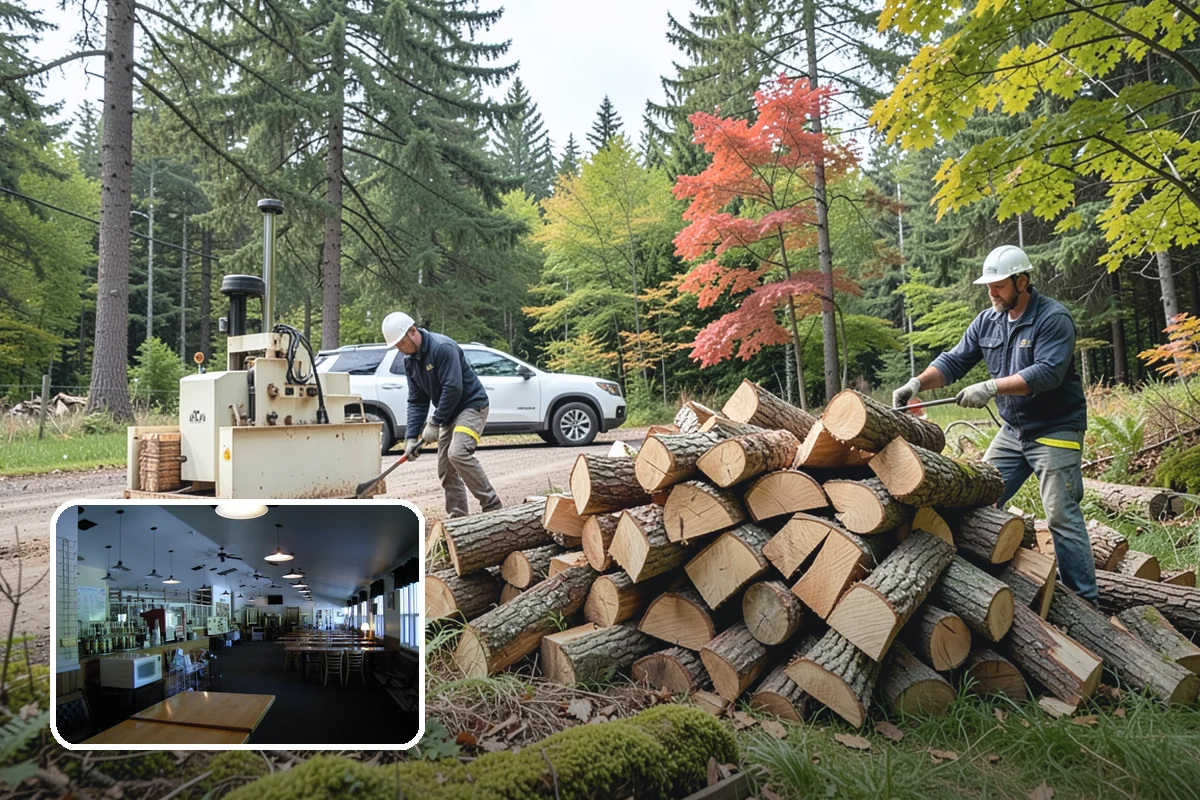 Wood Chip Cleanup in Black Diamond, King County, WA - Clears cluttered splitting zones for safer footing